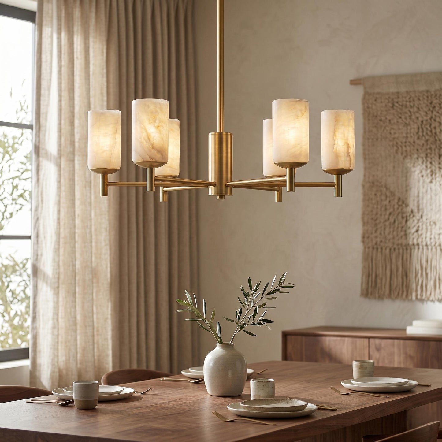 6 Light Alabaster Chandelier, Brass Ceiling Light, Modern Dining Room Chandelier, Luxury Alabaster Lighting, Custom Finish
