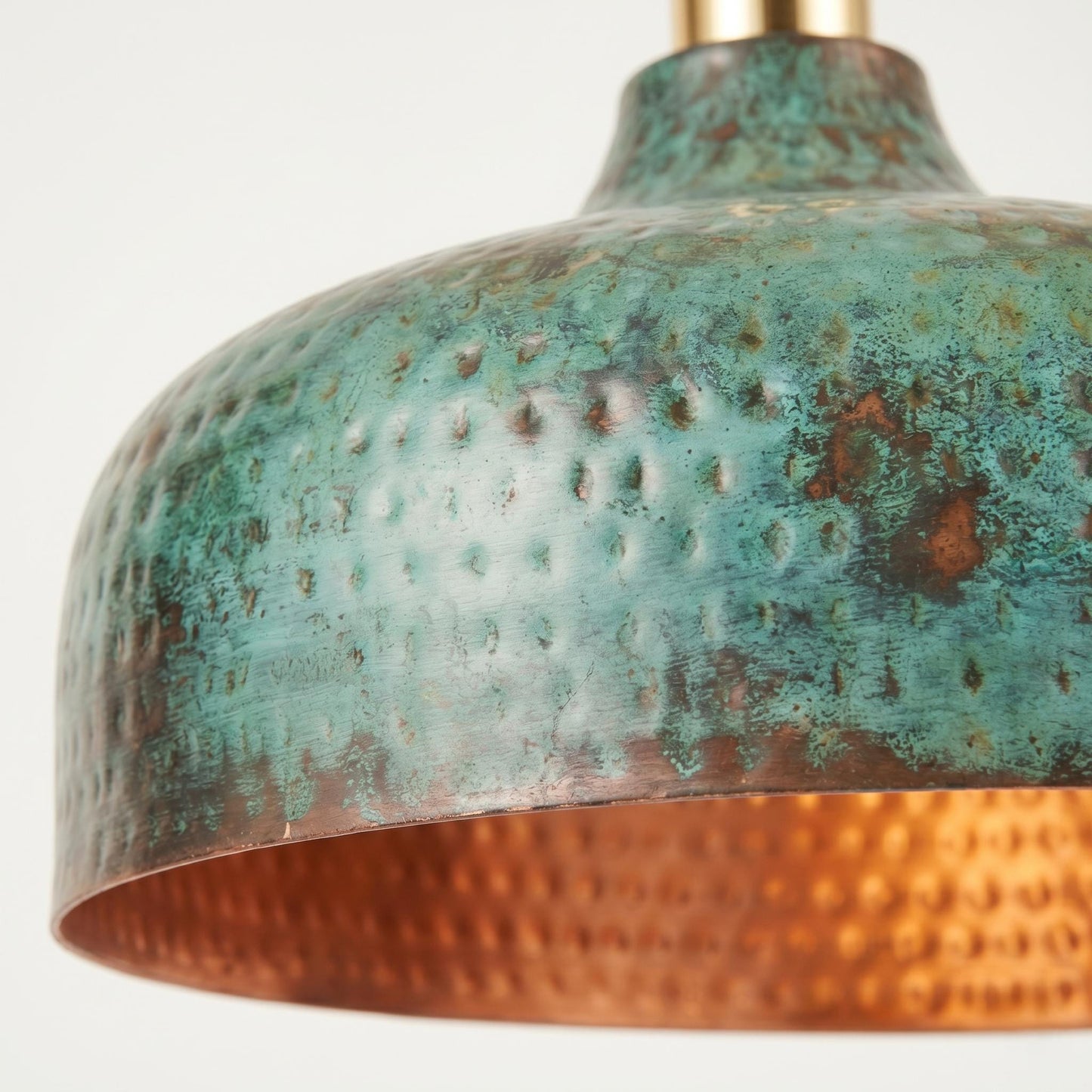 Handmade Hammered Copper Pendant Light, Rustic Dome Hanging Lamp, Turquoise Patina Ceiling Light, Kitchen Island Lighting, 16” Pendant