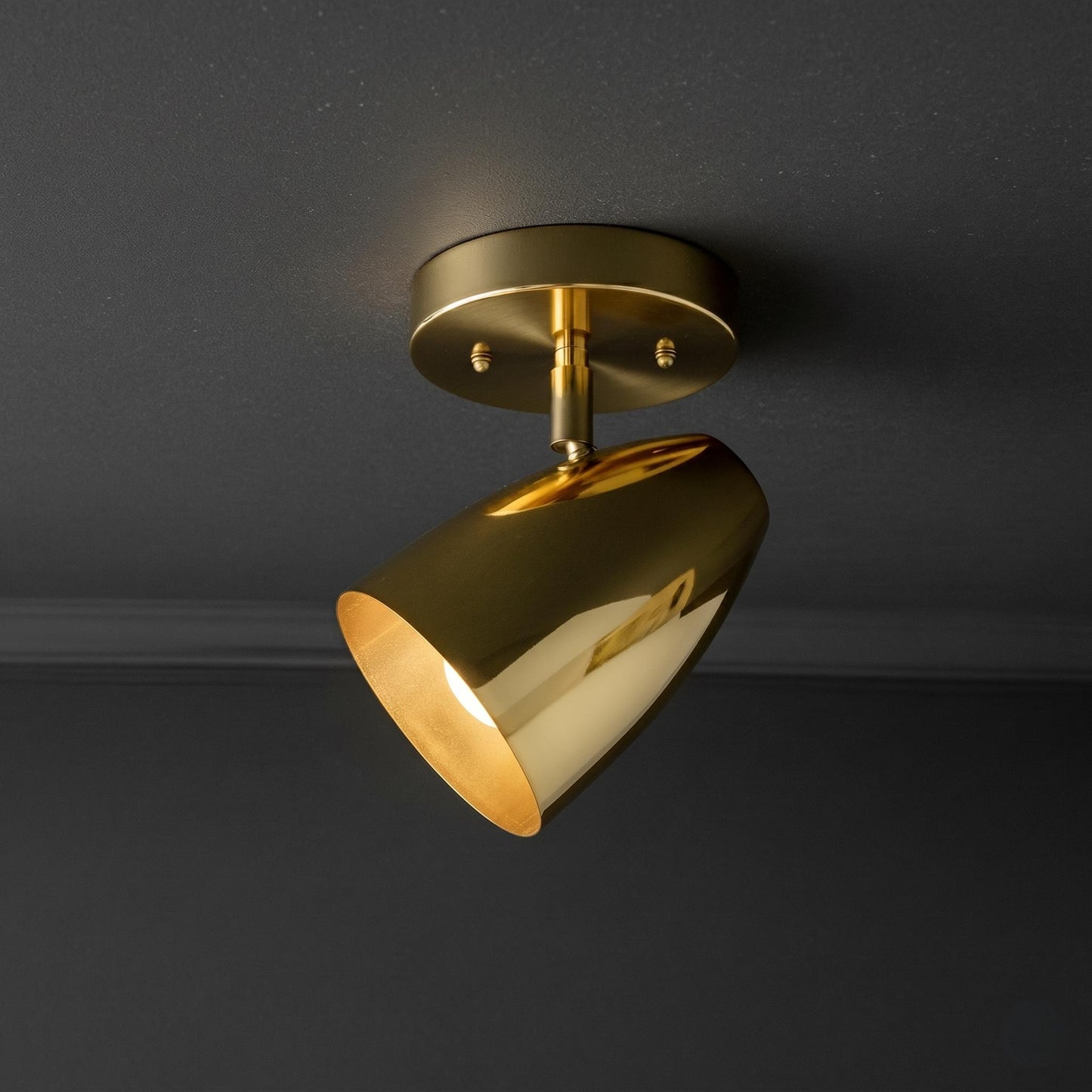 Modern Brass Spotlight Ceiling Light – Adjustable Flush Mount Fixture – Minimalist Gold Lamp