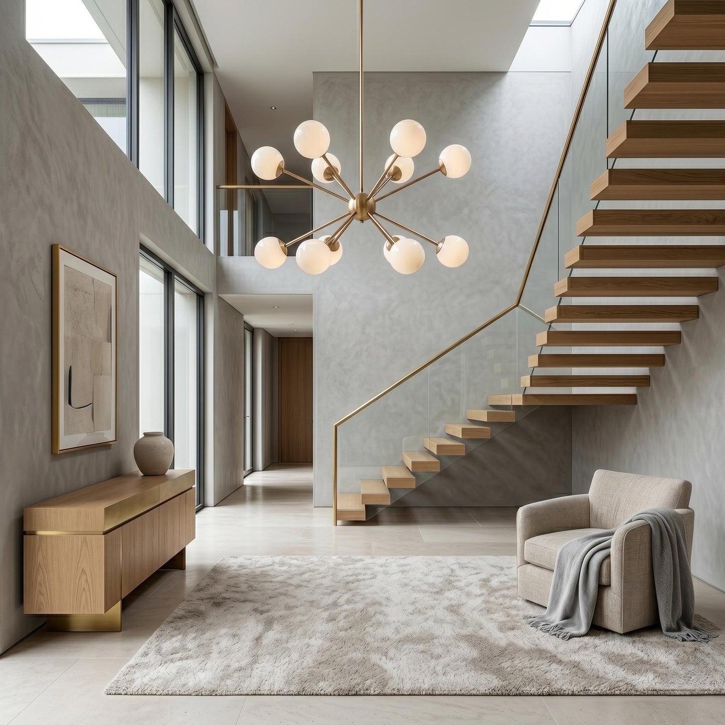 Sputnik Globe Chandelier, 12 Light Modern Chandelier, Mid Century Ceiling Light, Glass Globe Pendant, Brass Dining Room Chandelier
