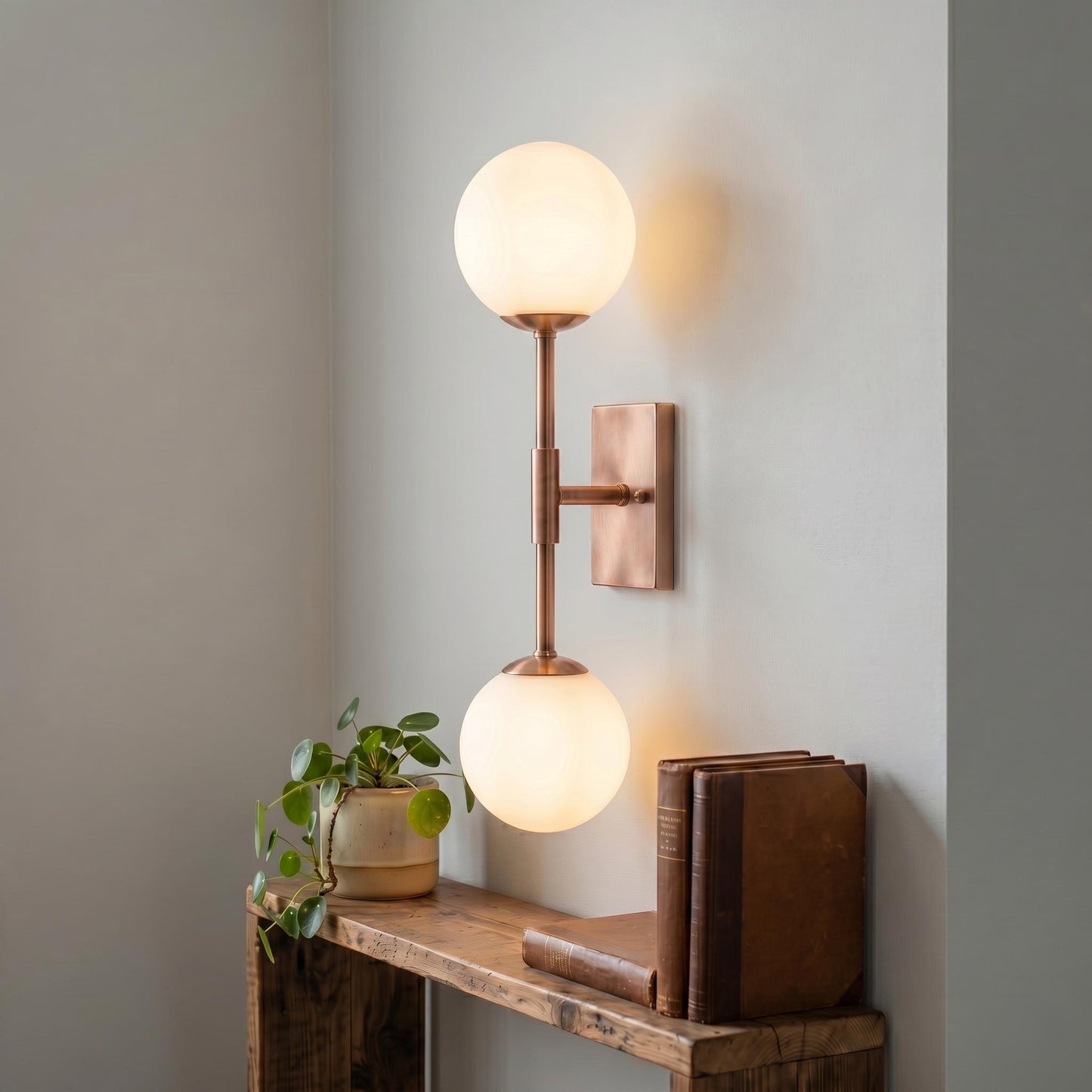 Minimal Brass Double Globe Sconce, Vertical Mid Century Wall Lamp, Luxury Lighting