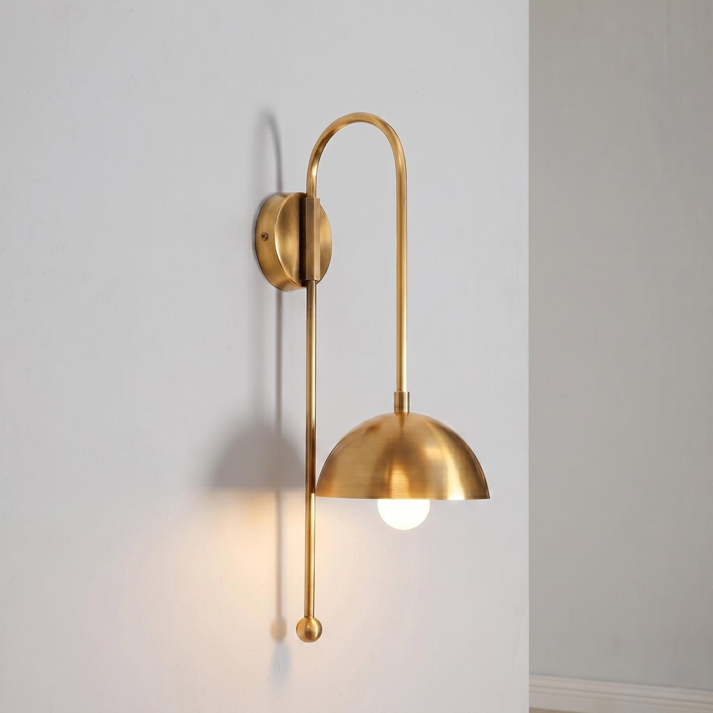 Modern Brass Wall Sconce, Tall Dome Shade Wall Lamp, Minimal Bedside Wall Light, Mid Century Brass Lighting Fixture, Plug In / Hardwired