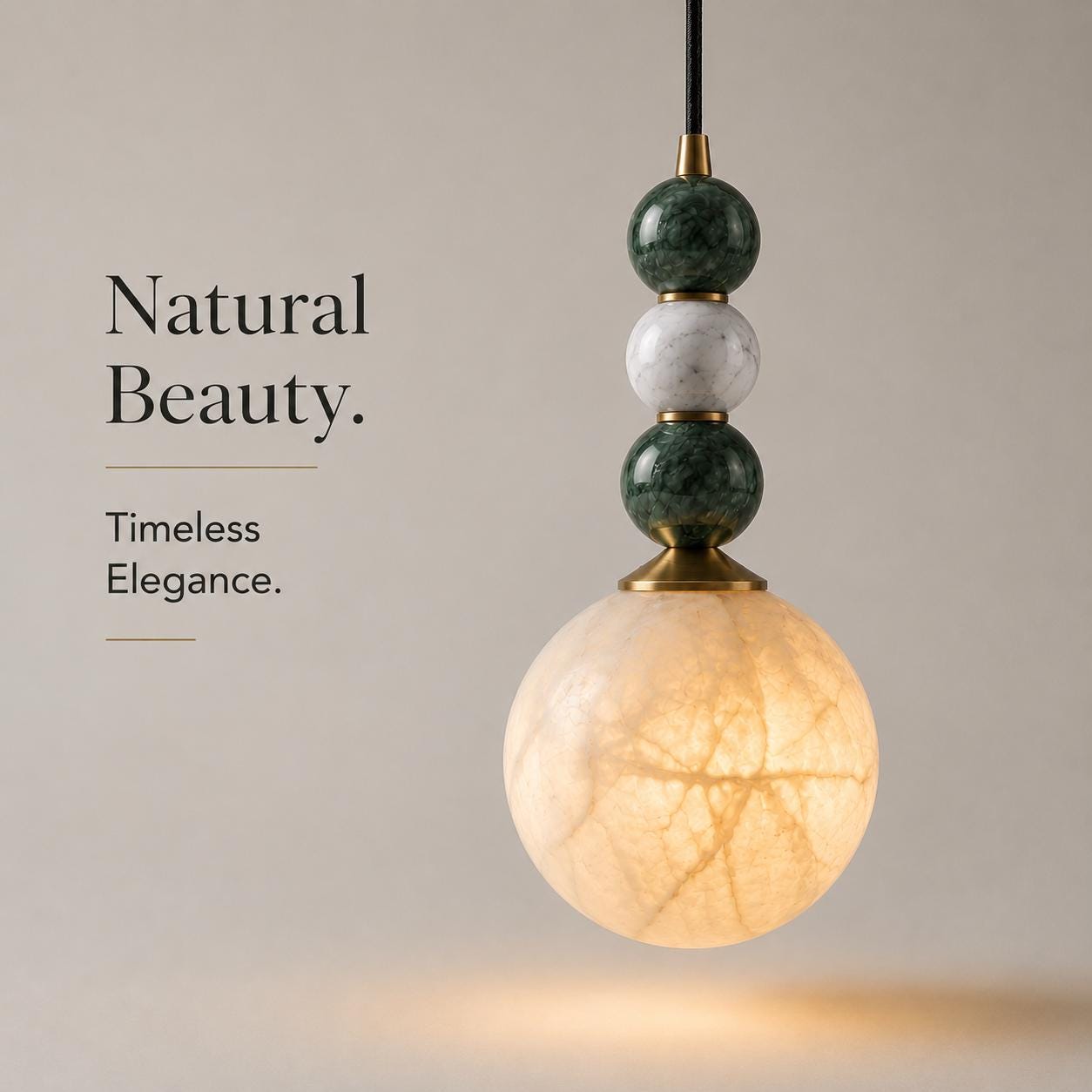 Alabaster Globe Pendant Light, Brass Hanging Lamp, Stone Beaded Pendant, Luxury Kitchen Island Lighting