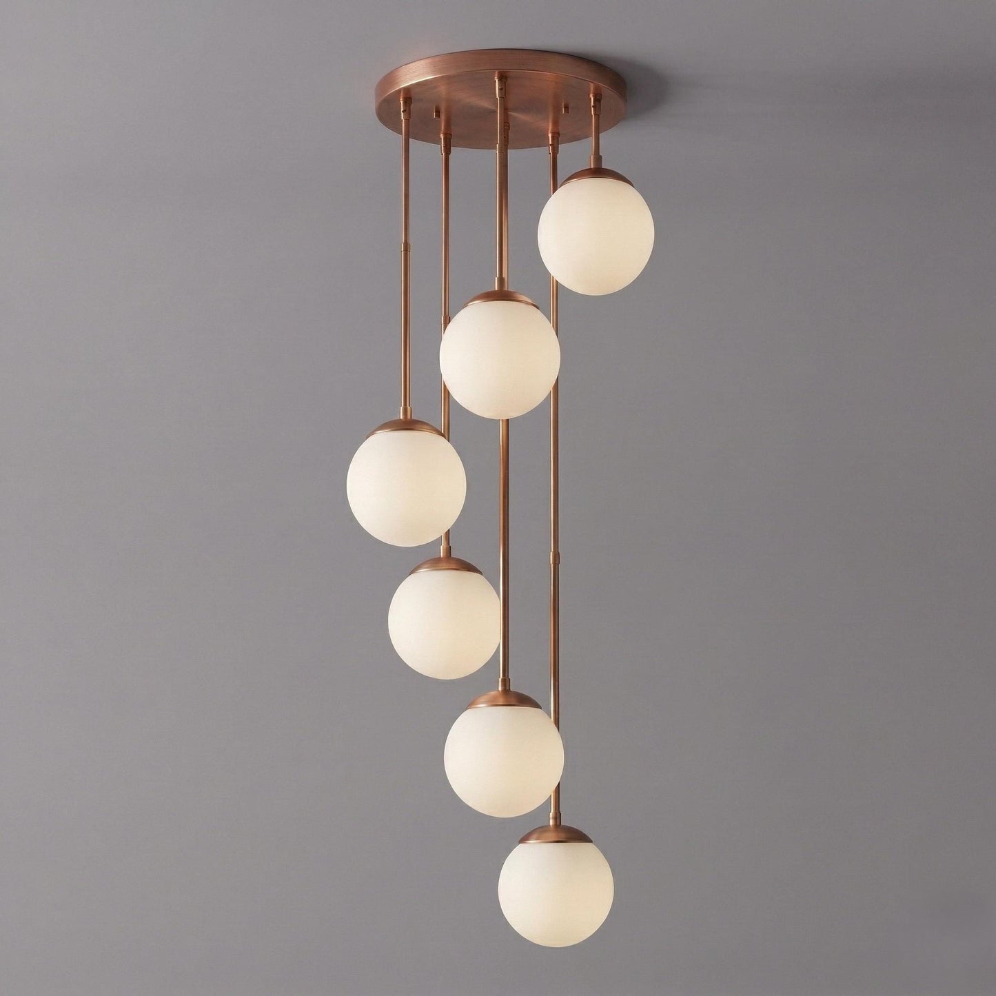 Modern Brass Globe Chandelier | Multi Drop Pendant Staircase Light