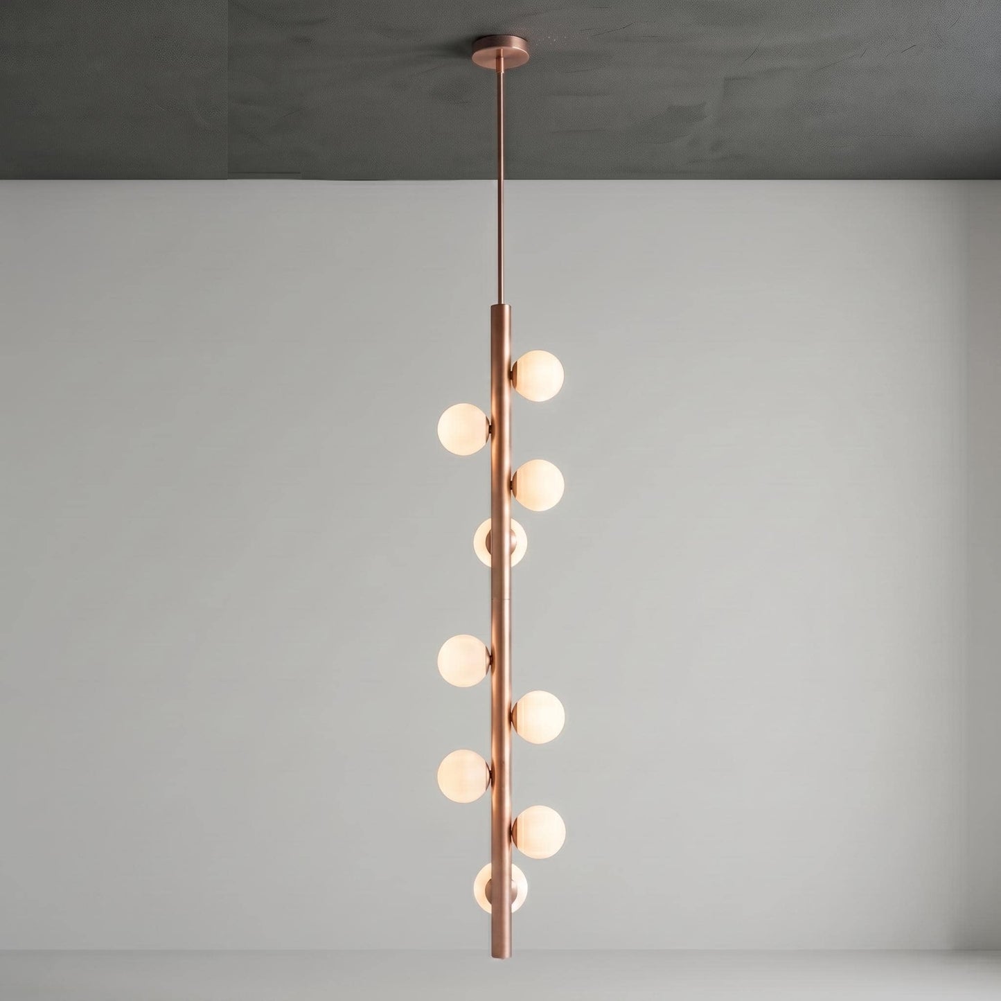 Luxury Brass Globe Chandelier | 76" Vertical Pendant Light, Opal Glass Globes
