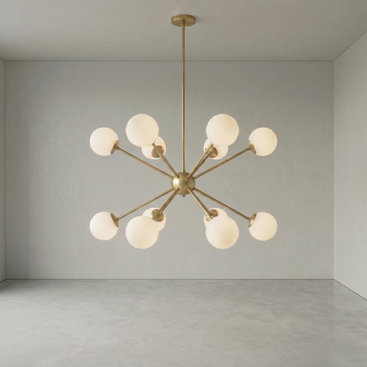 Sputnik Globe Chandelier, 12 Light Modern Chandelier, Mid Century Ceiling Light, Glass Globe Pendant, Brass Dining Room Chandelier