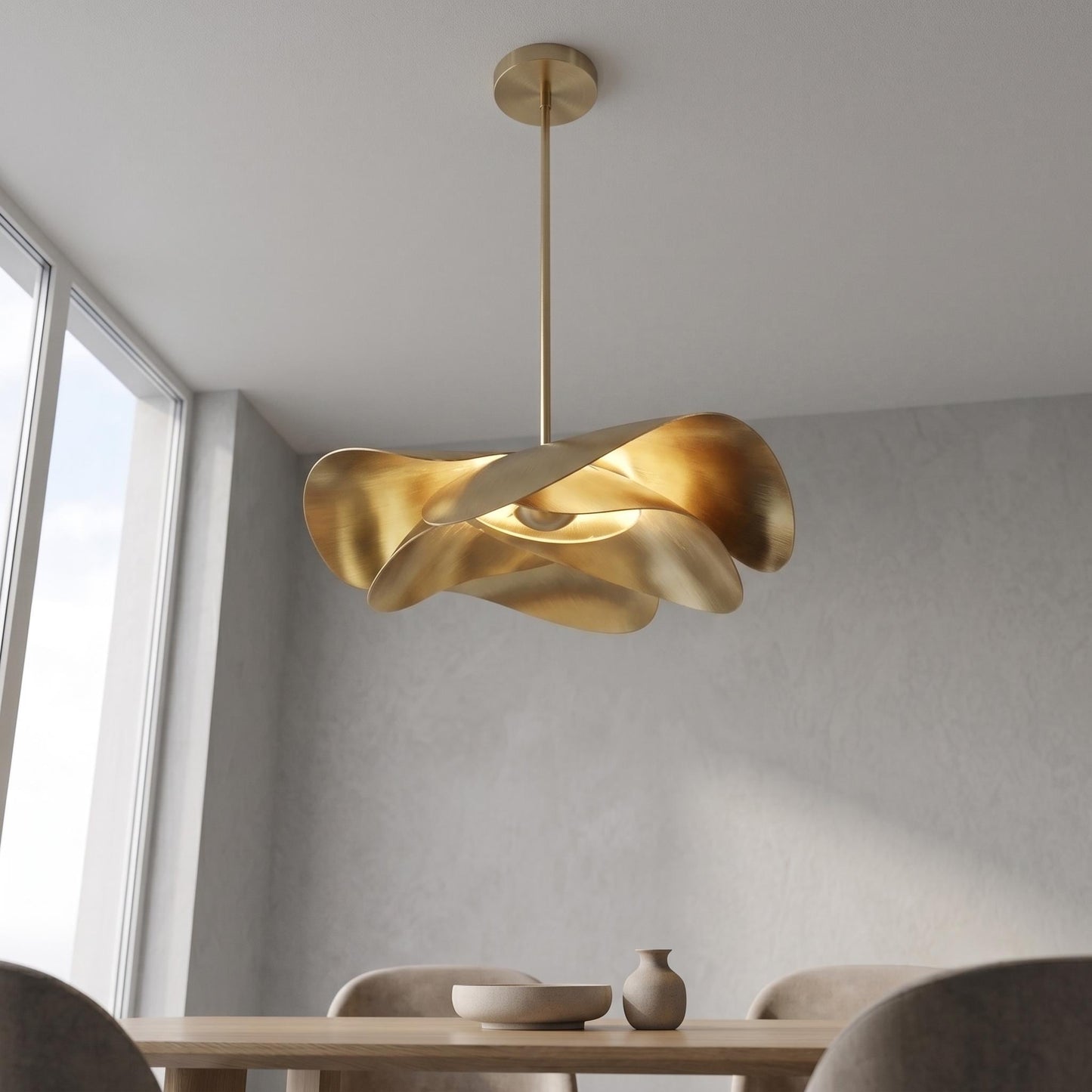 Modern Sculptural Brass Pendant Light, Artistic Brass Chandelier, Organic Leaf Ceiling Light, Designer Dining Room Pendant