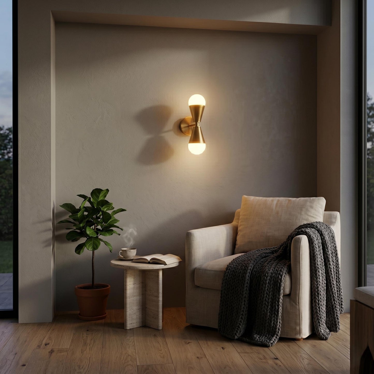 Modern Brass Double Sconce – Frosted Glass Globe Wall Lamp – Mid Century Lighting
