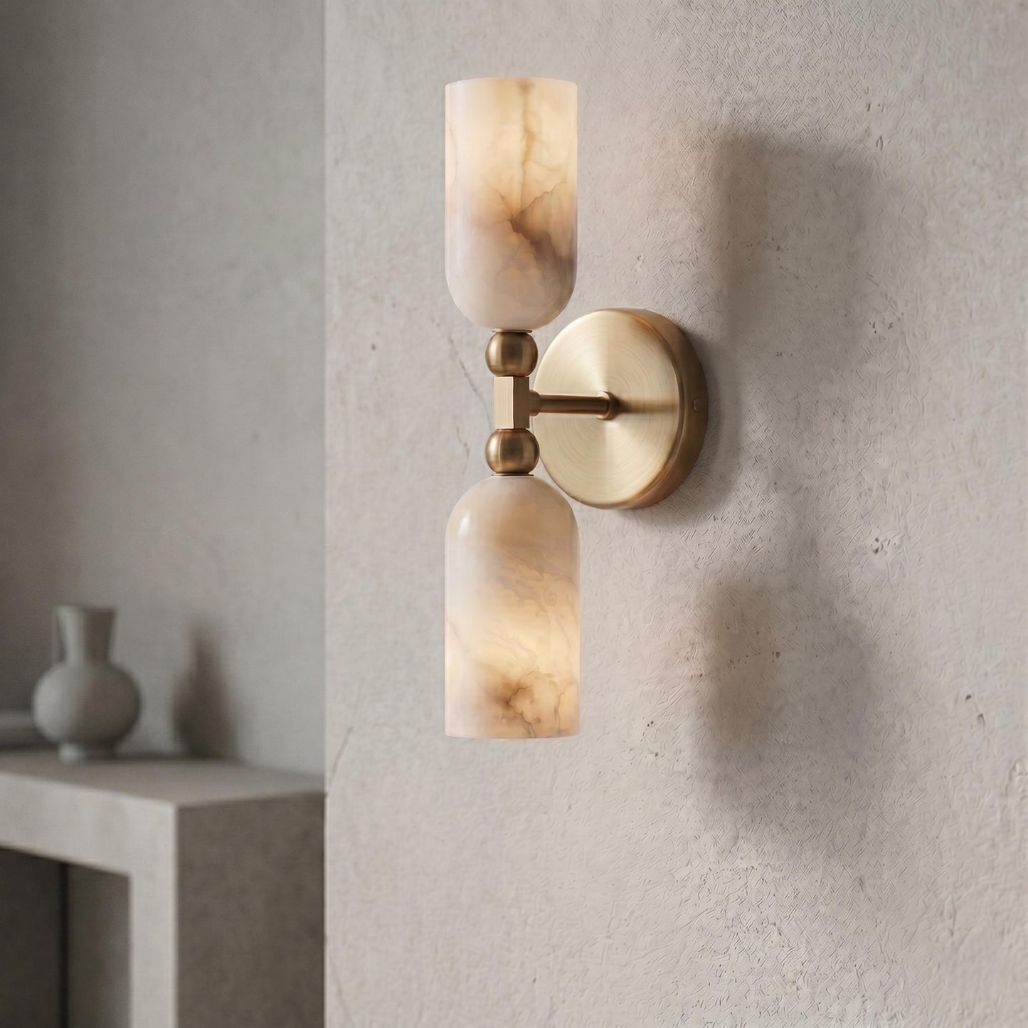 Natural Alabaster Wall Sconce, Brass Wall Light, Luxury Bathroom Vanity Light, Modern Wall Fixture, Custom Finish Lighting