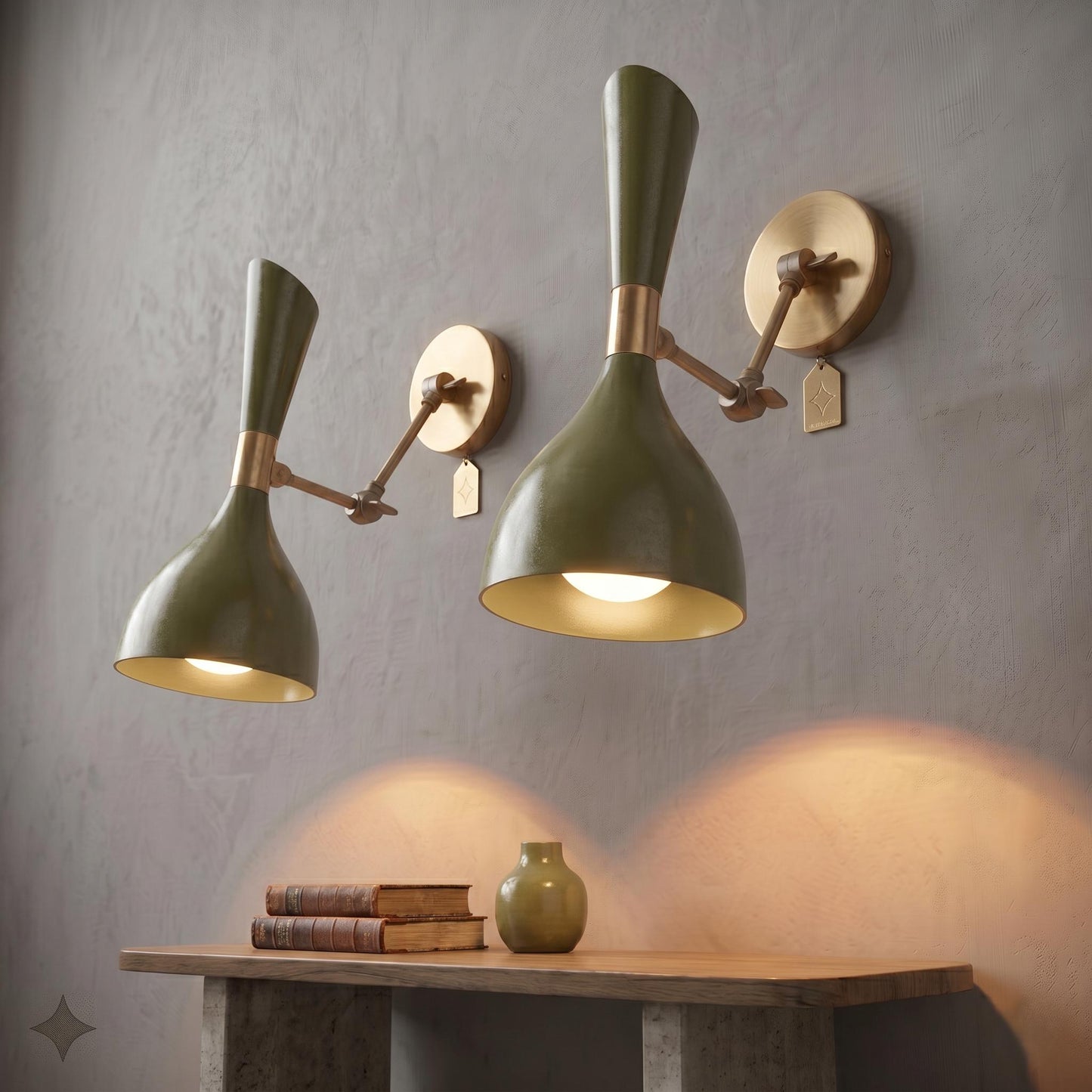 Adjustable Brass Swing Arm Sconce – Mid Century Modern Wall Light, Colorful Metal Shade