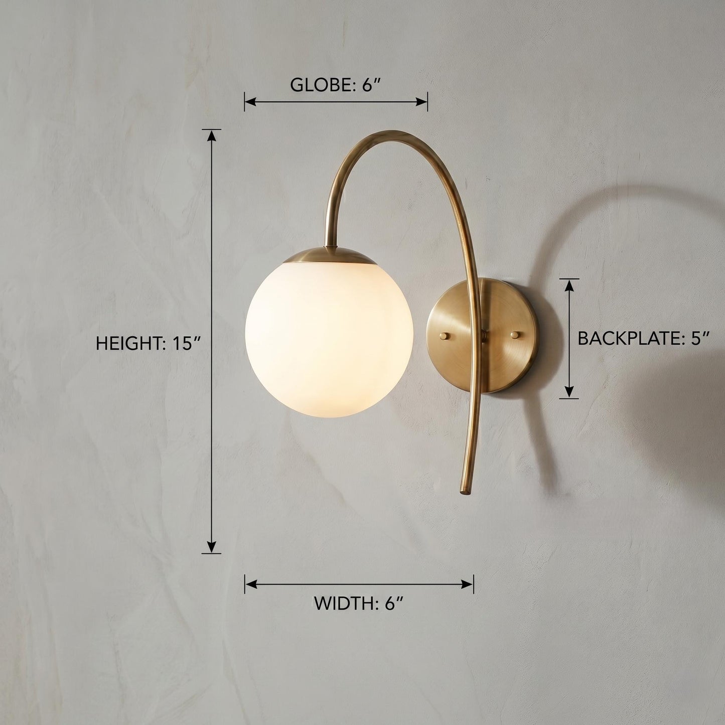 Arched Brass Wall Sconce, Opal Globe Light, Mid Century Arched Lamp, Bedside Lighting