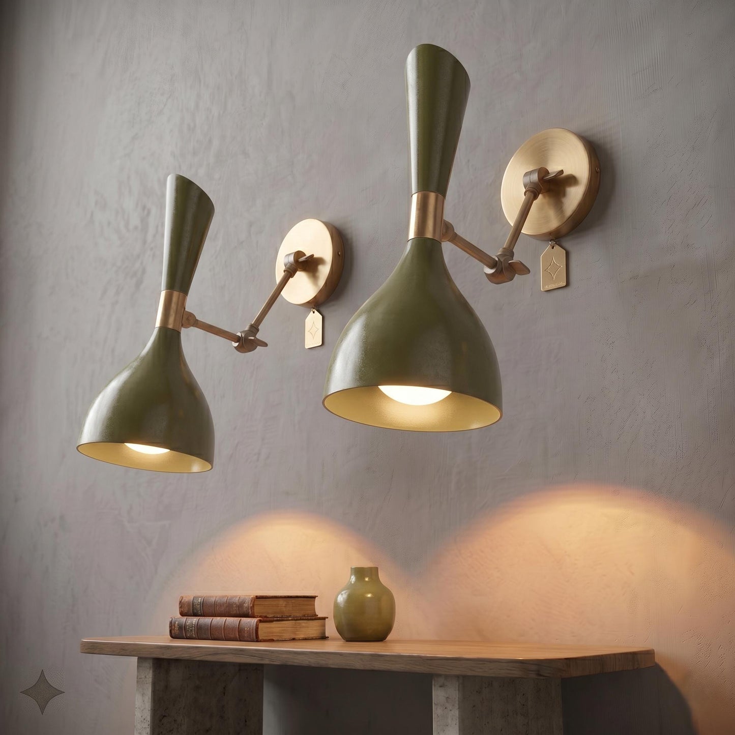 Adjustable Brass Swing Arm Sconce – Mid Century Modern Wall Light, Colorful Metal Shade