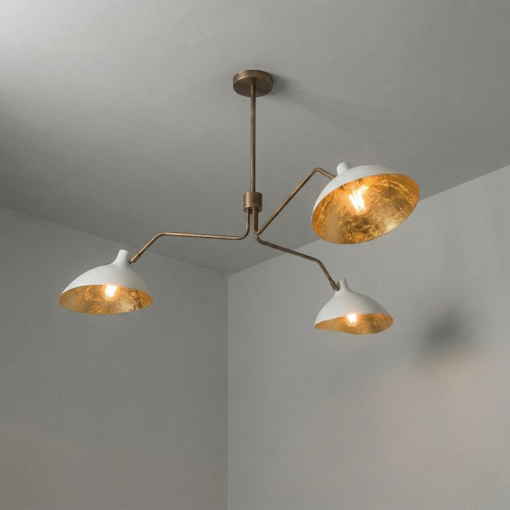 Mid Century Modern Brass 3-Arm Chandelier