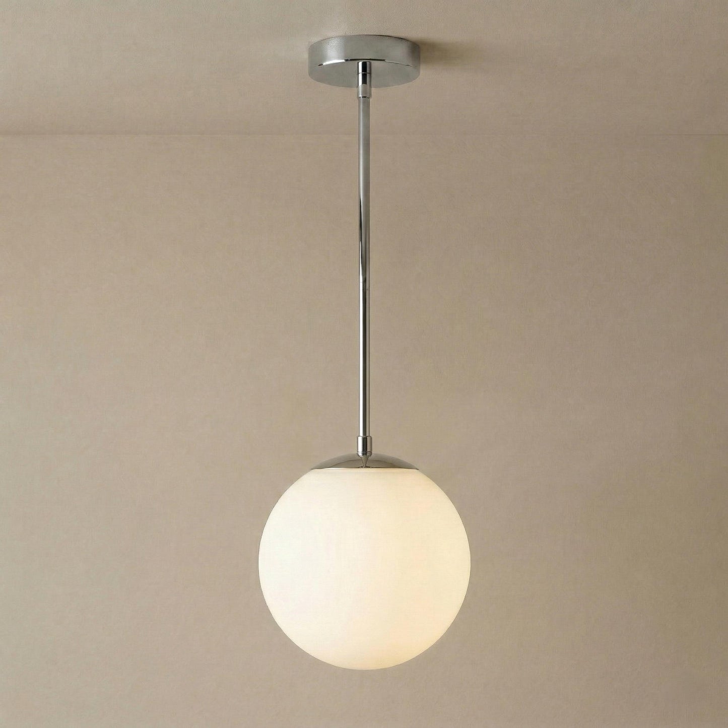 Brass Globe Pendant Light, 6 Inch Opal Glass, Minimal Hanging Lamp, Custom Length