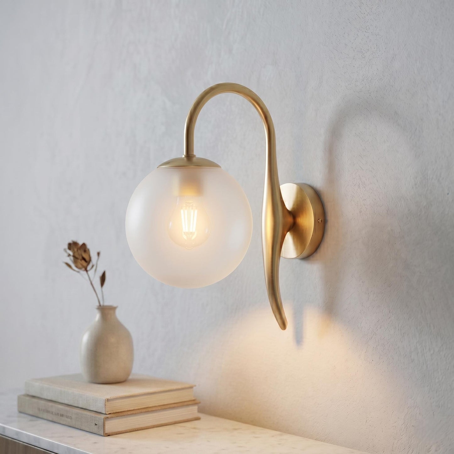 Brass Globe Wall Sconce – Modern Minimalist Frosted Glass Bedside Lamp Fixture