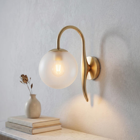 Brass Globe Wall Sconce – Modern Minimalist Frosted Glass Bedside Lamp Fixture