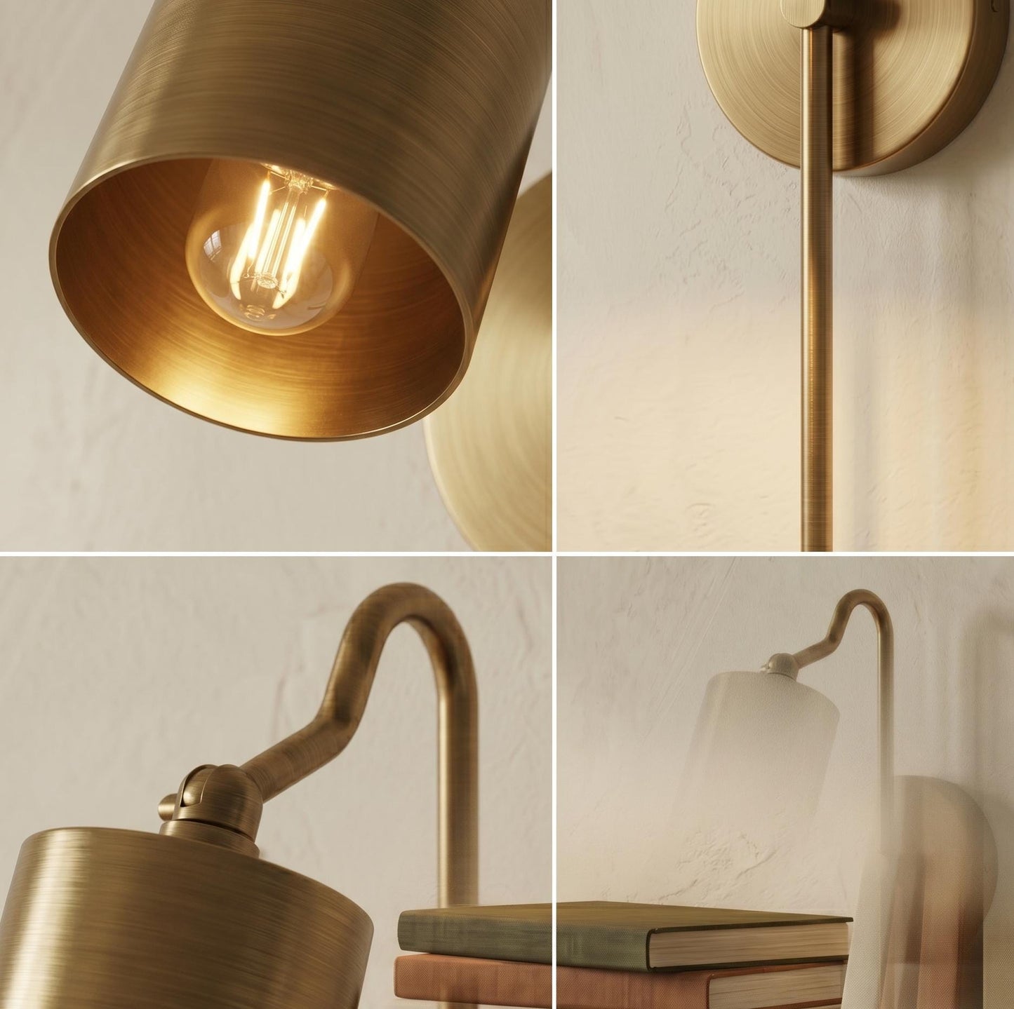 Modern Brass Adjustable Wall Sconce – Cylinder Shade Reading Light