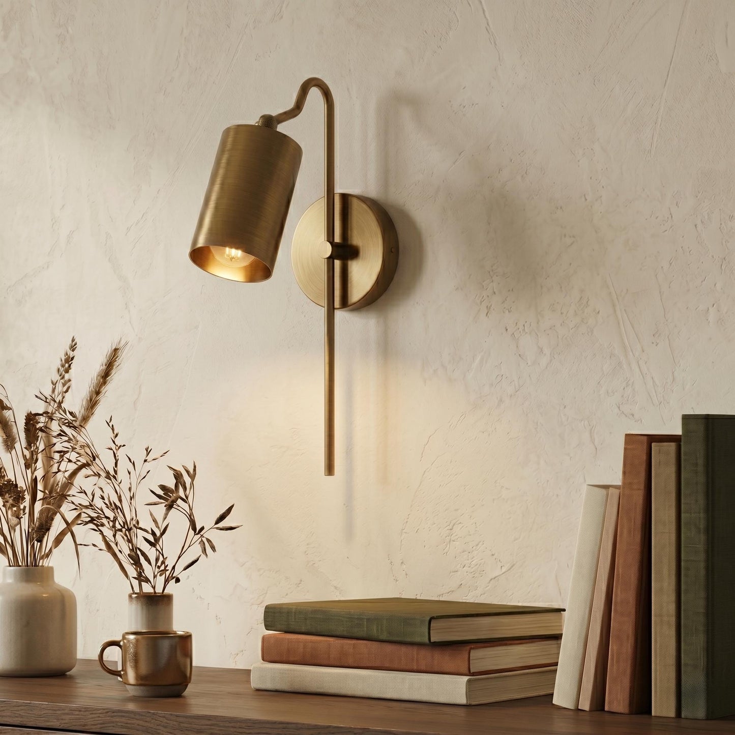 Modern Brass Adjustable Wall Sconce – Cylinder Shade Reading Light