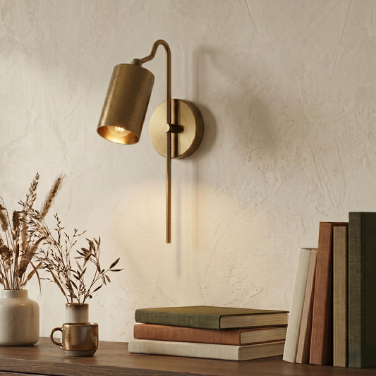 Modern Brass Adjustable Wall Sconce – Cylinder Shade Reading Light