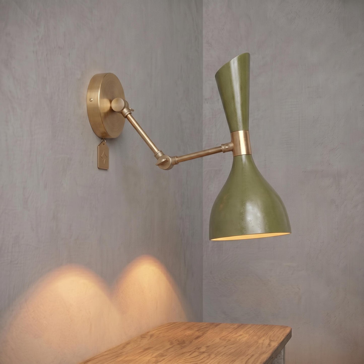 Adjustable Brass Swing Arm Sconce – Mid Century Modern Wall Light, Colorful Metal Shade