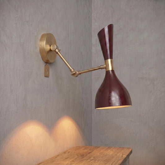Adjustable Brass Swing Arm Sconce – Mid Century Modern Wall Light, Colorful Metal Shade