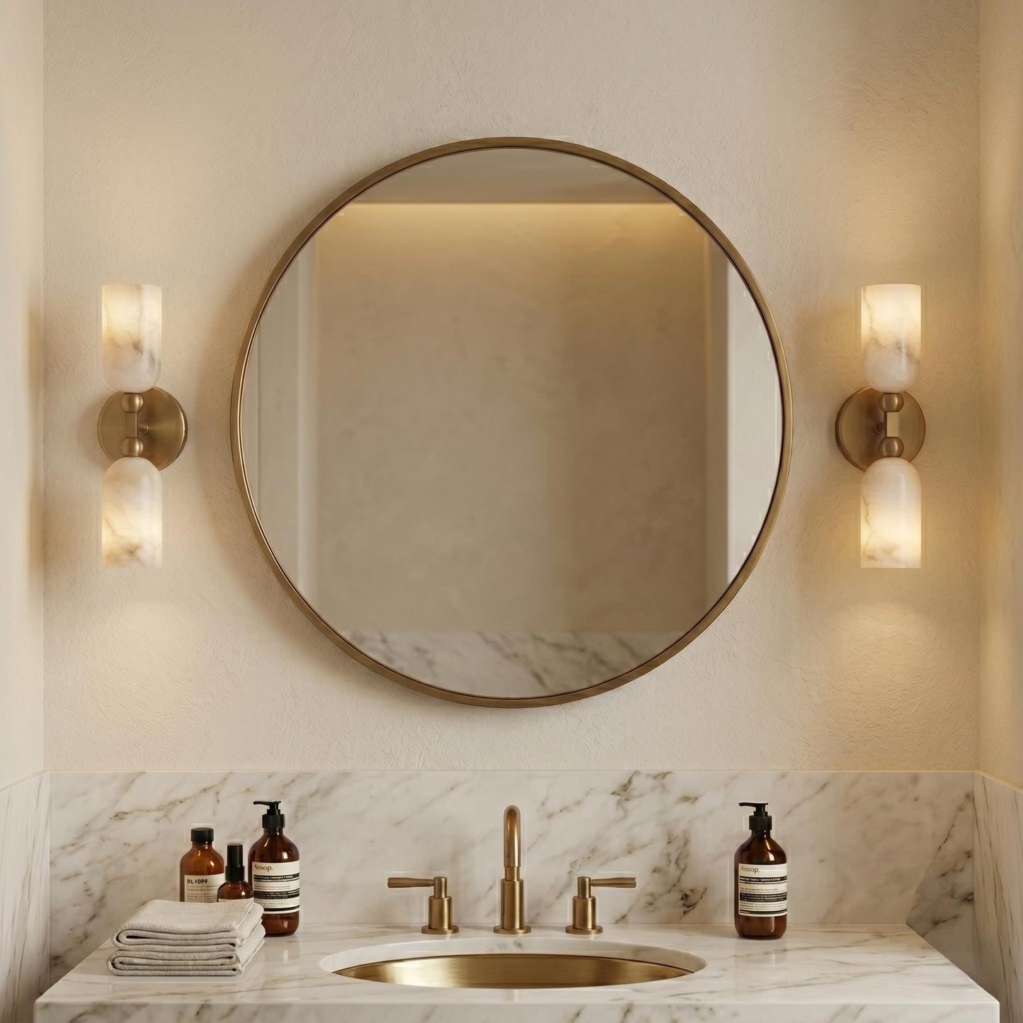 Natural Alabaster Wall Sconce, Brass Wall Light, Luxury Bathroom Vanity Light, Modern Wall Fixture, Custom Finish Lighting