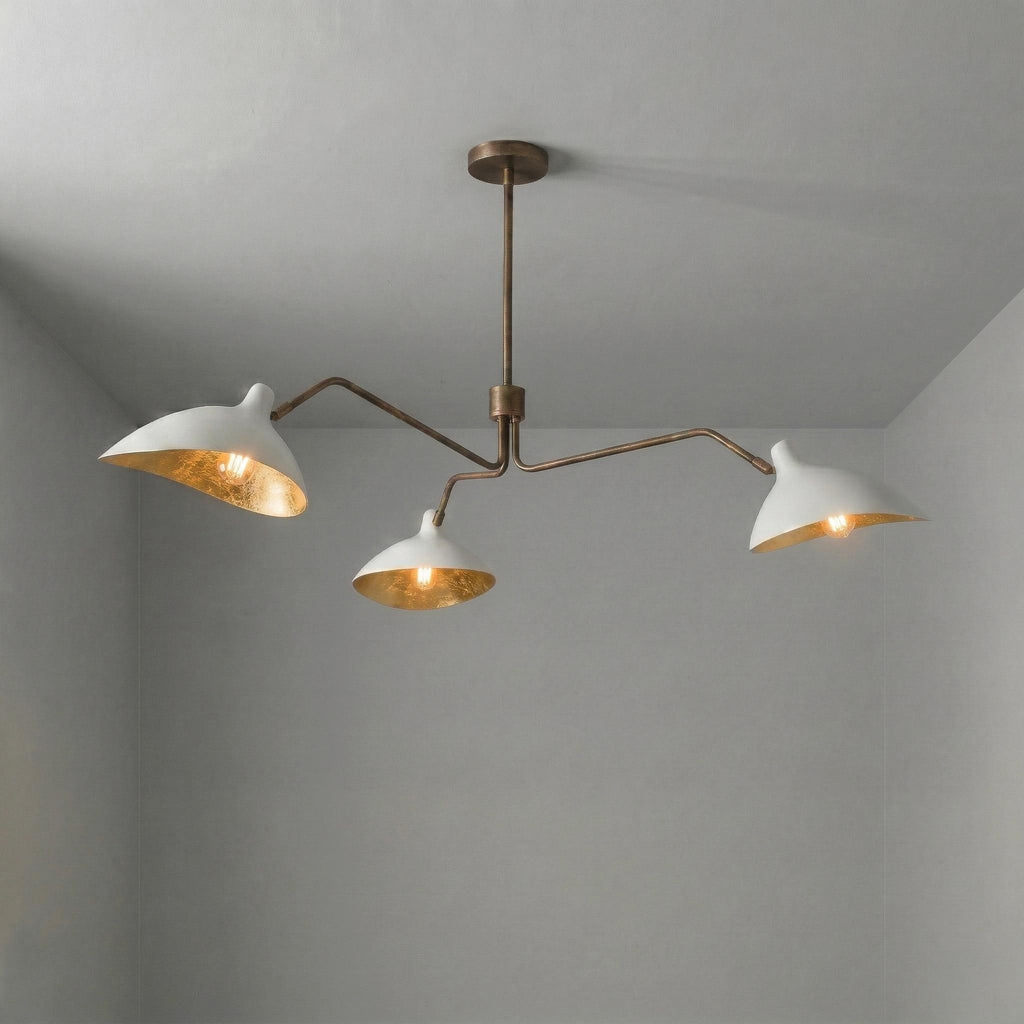 Mid Century Modern Brass 3-Arm Chandelier