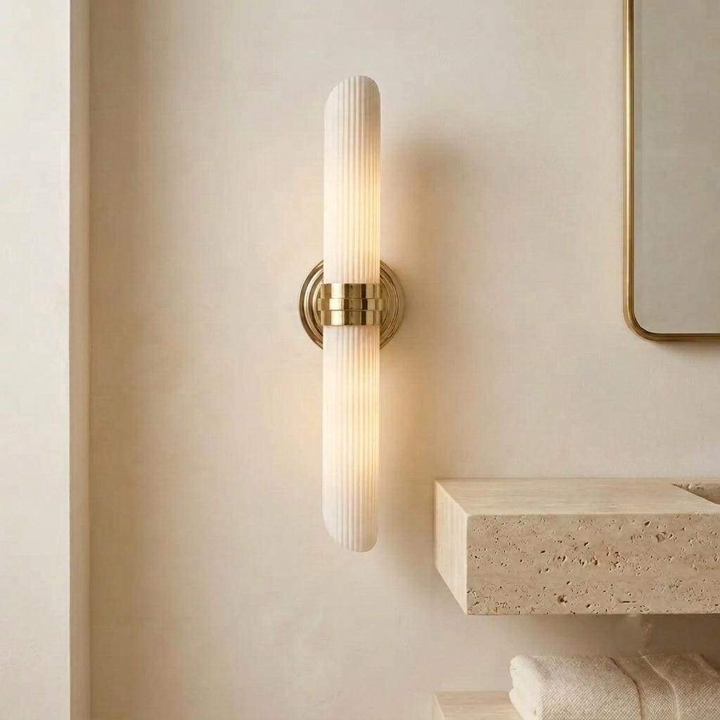 Modern Alabaster Wall Sconce, Fluted Stone Wall Light, Luxury Alabaster Lamp, Contemporary Bathroom Vanity Light, Handmade Sconce