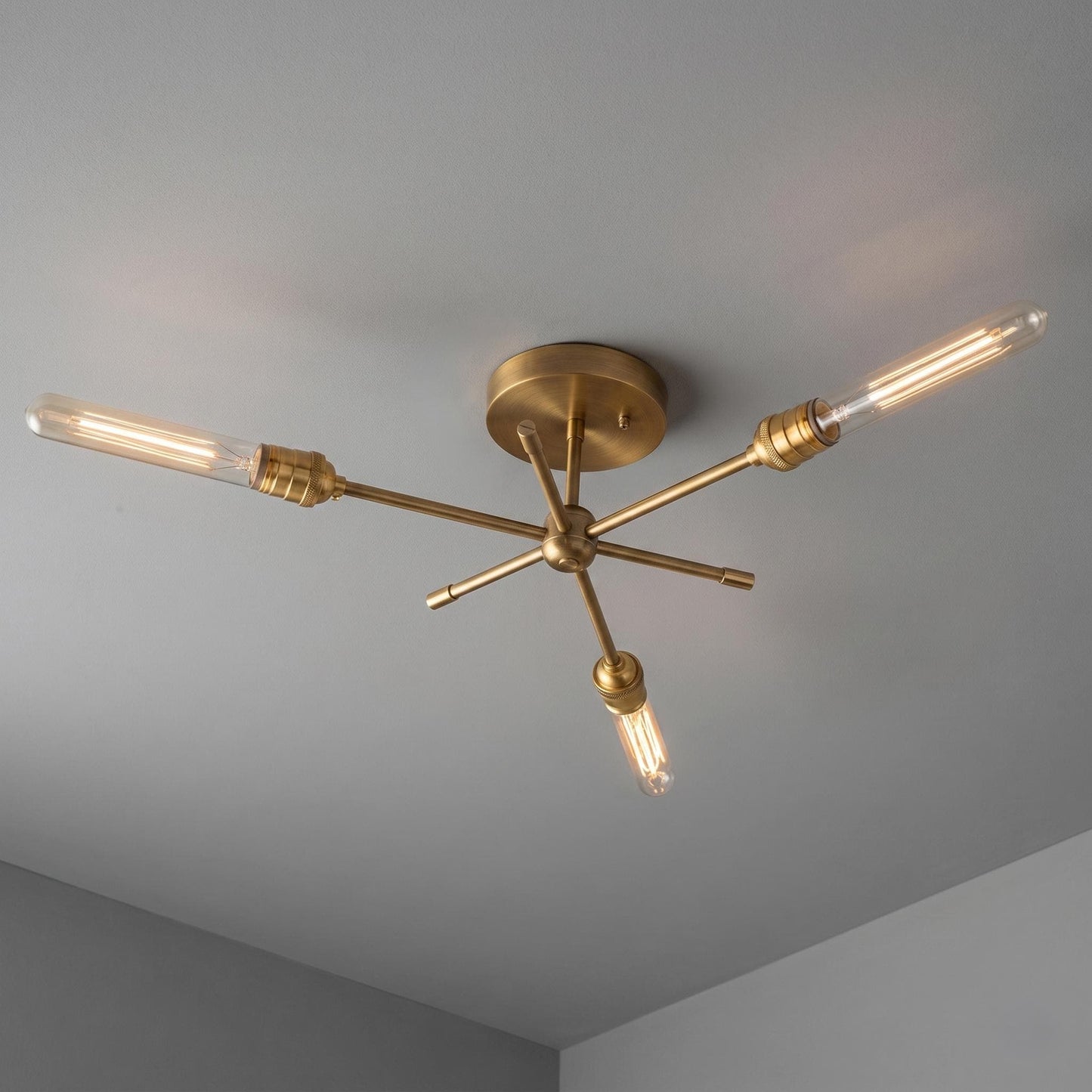 Modern Brass Sputnik Ceiling Light – 3-Light Mid-Century Starburst Fixture