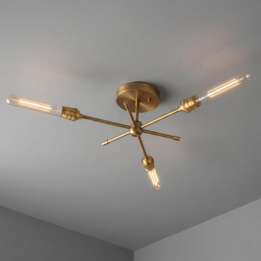 Modern Brass Sputnik Ceiling Light – 3-Light Mid-Century Starburst Fixture