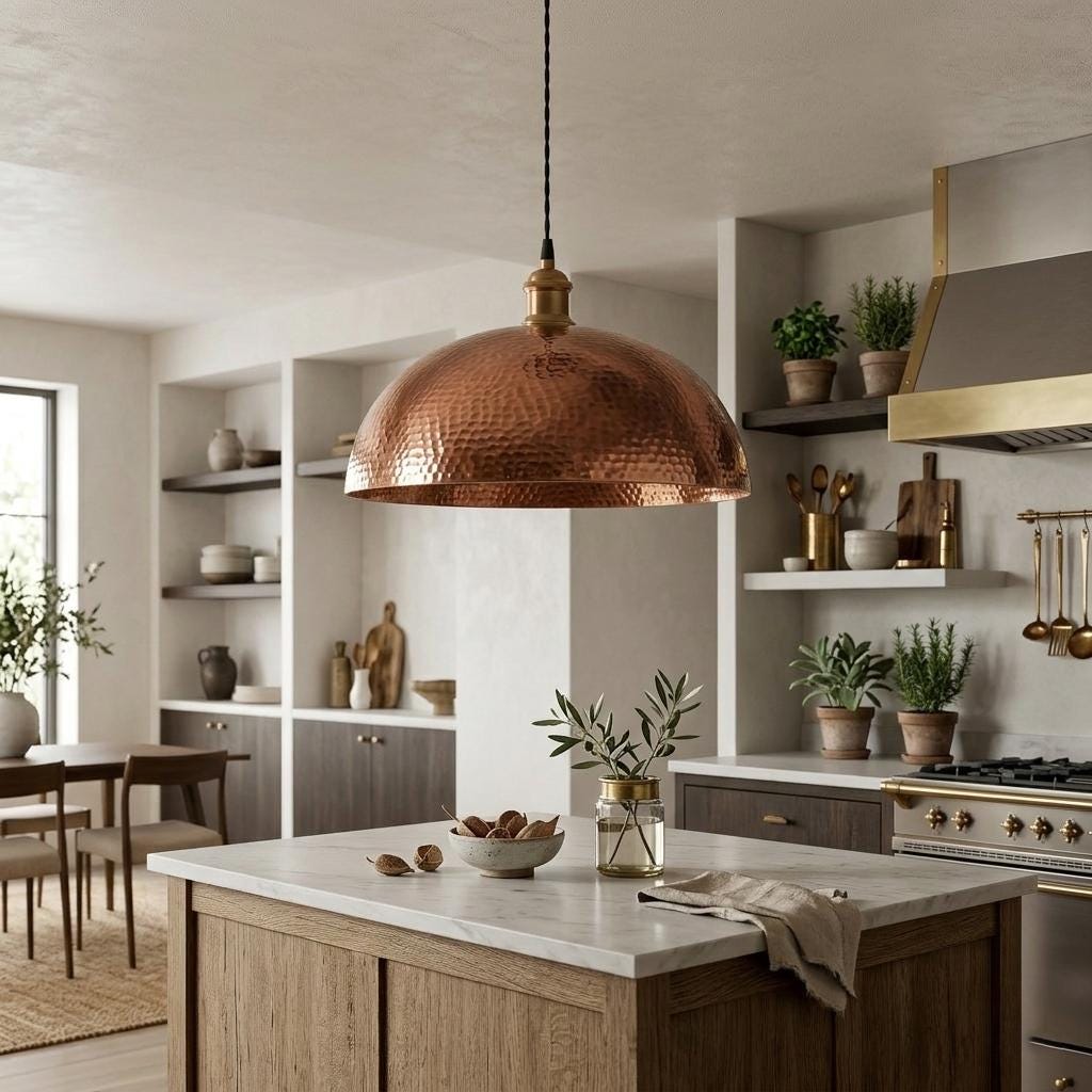 Hammered Copper Dome Pendant Light, Rustic Hanging Lamp, Kitchen Island Lighting
