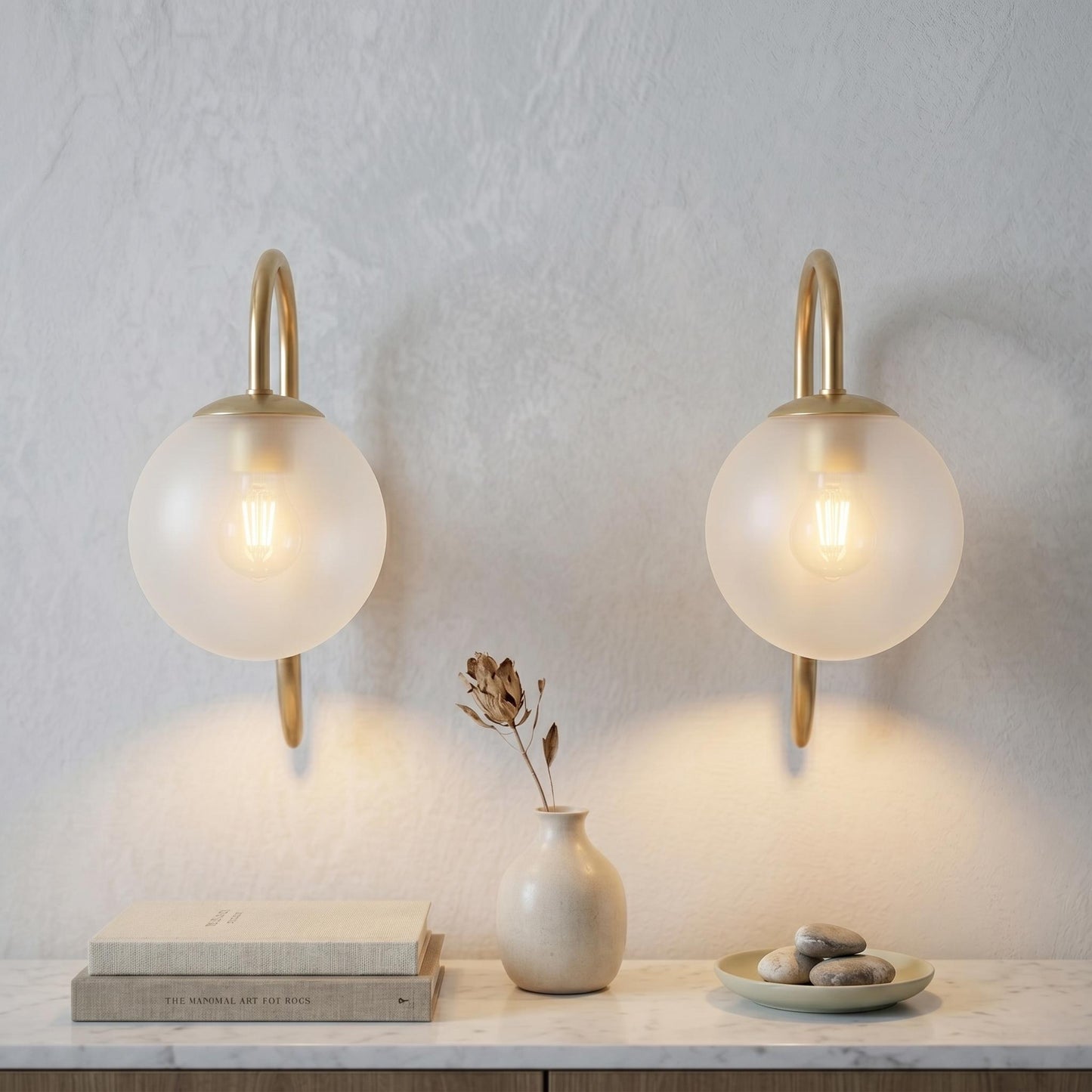 Brass Globe Wall Sconce – Modern Minimalist Frosted Glass Bedside Lamp Fixture