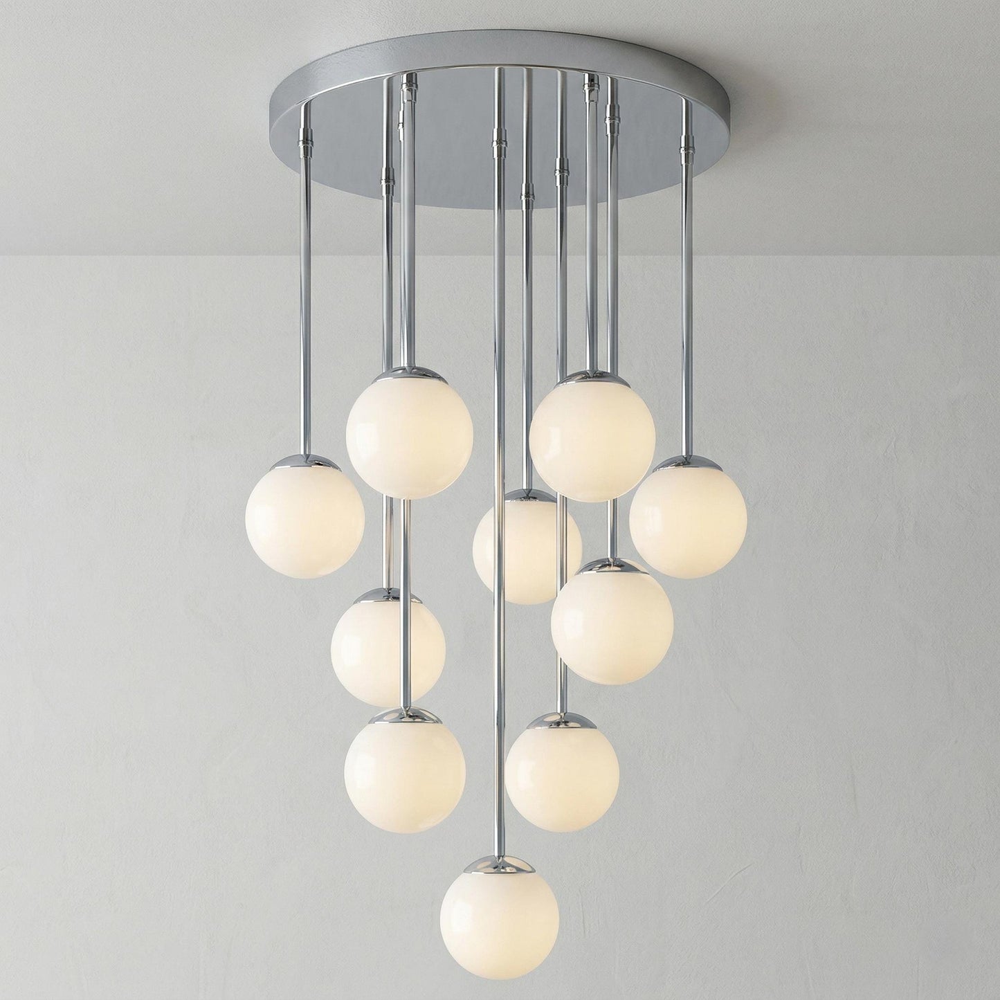 Large Brass Cluster Chandelier | Multi Globe Pendant Light, Staircase Lighting Fixture