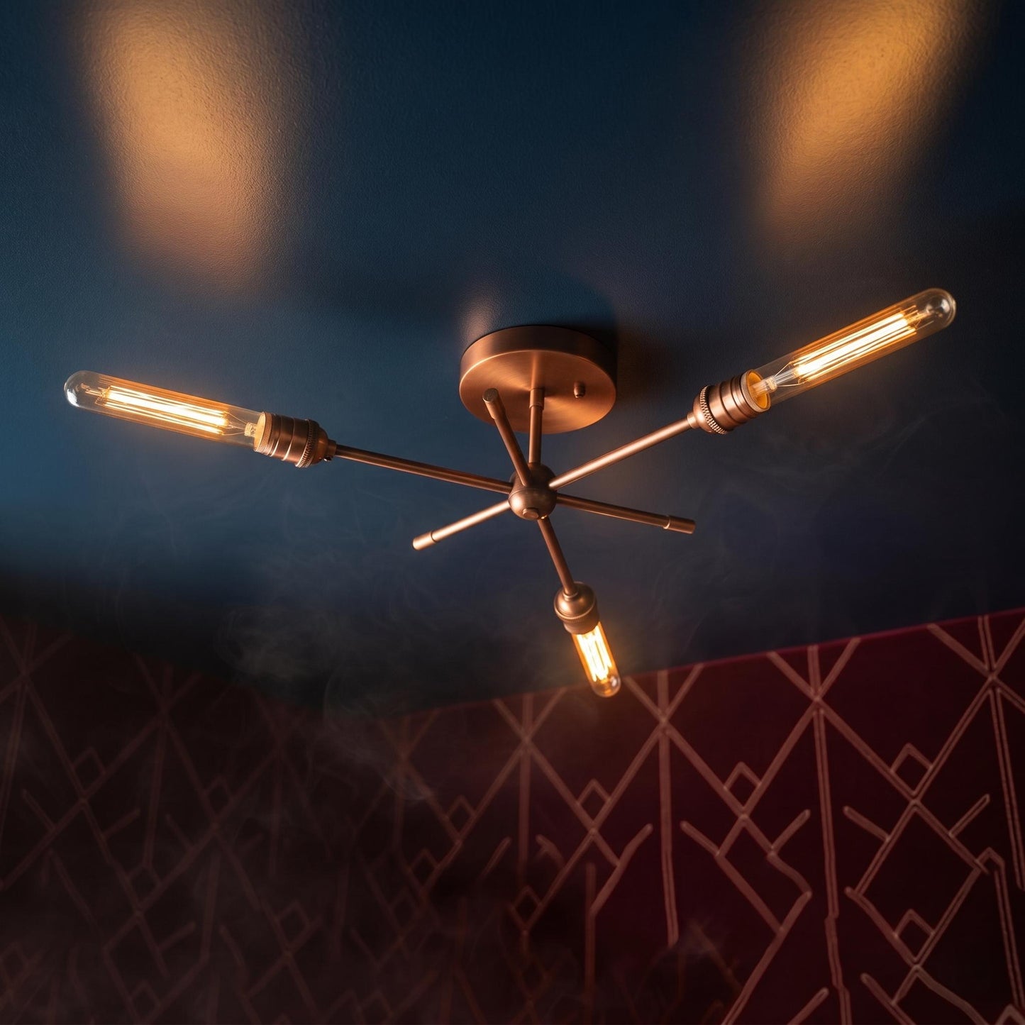 Modern Brass Sputnik Ceiling Light – 3-Light Mid-Century Starburst Fixture