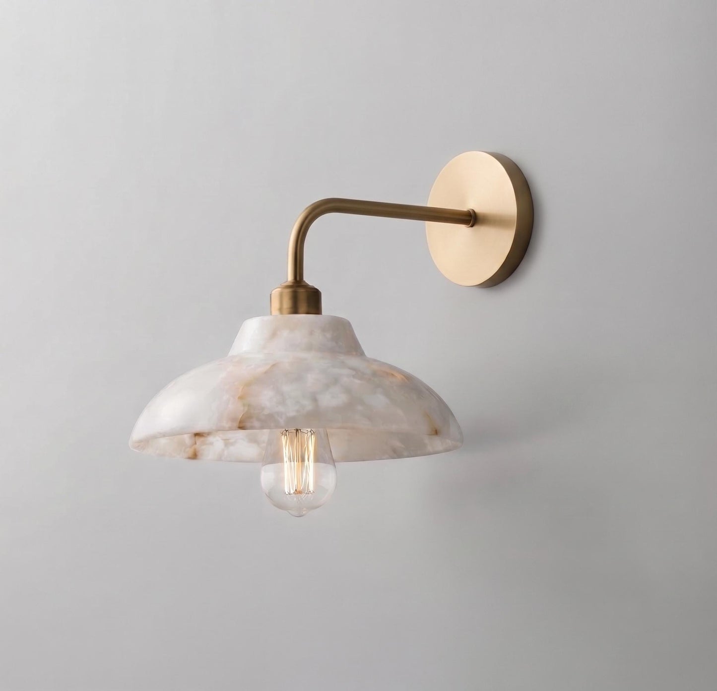 Natural Alabaster Wall Sconce, Solid Brass Wall Lamp, Modern Bathroom Vanity Light, Mid Century Bedroom Hallway Wall Lighting
