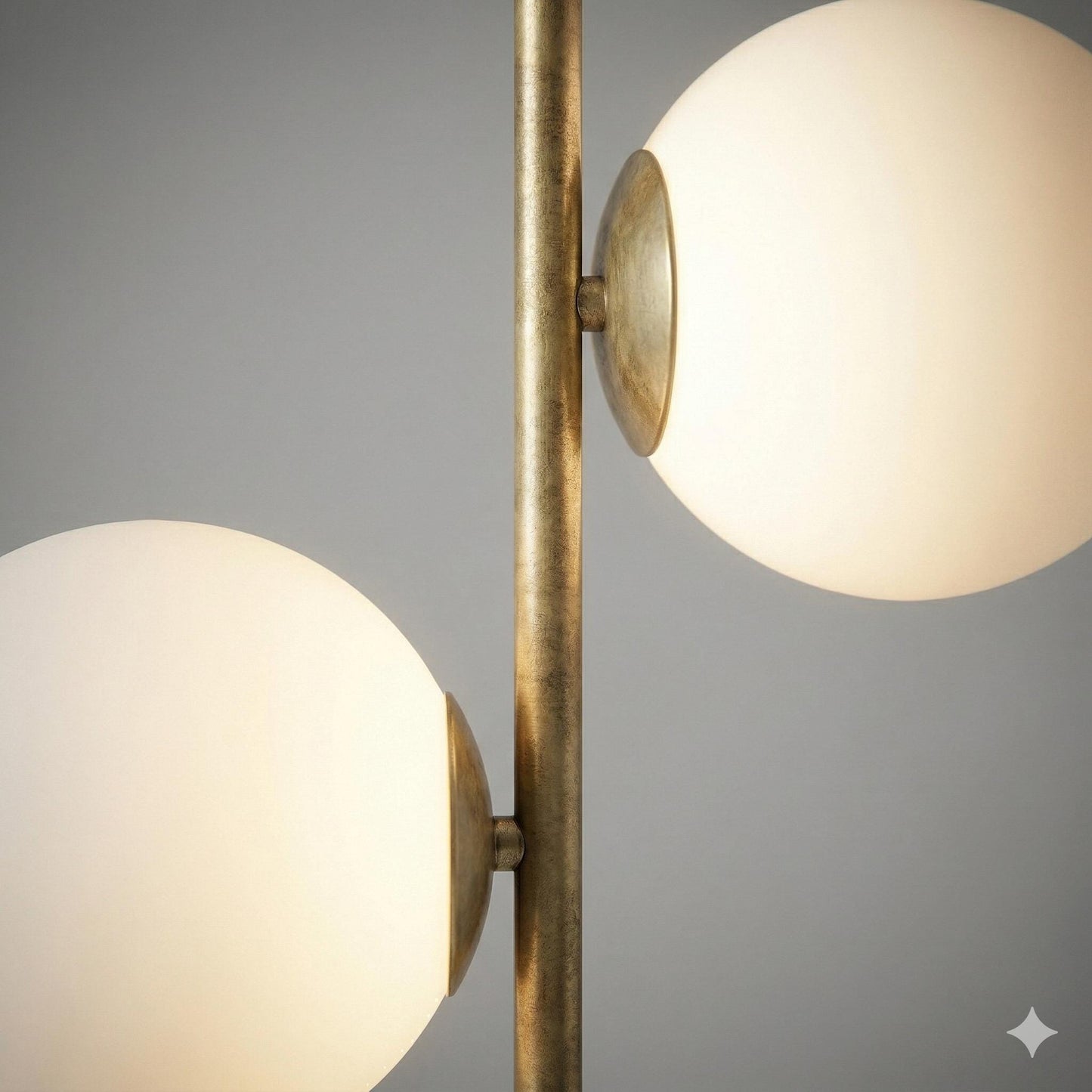 Modern Brass Double Globe Floor Lamp | Mid Century Opal Glass Standing Light
