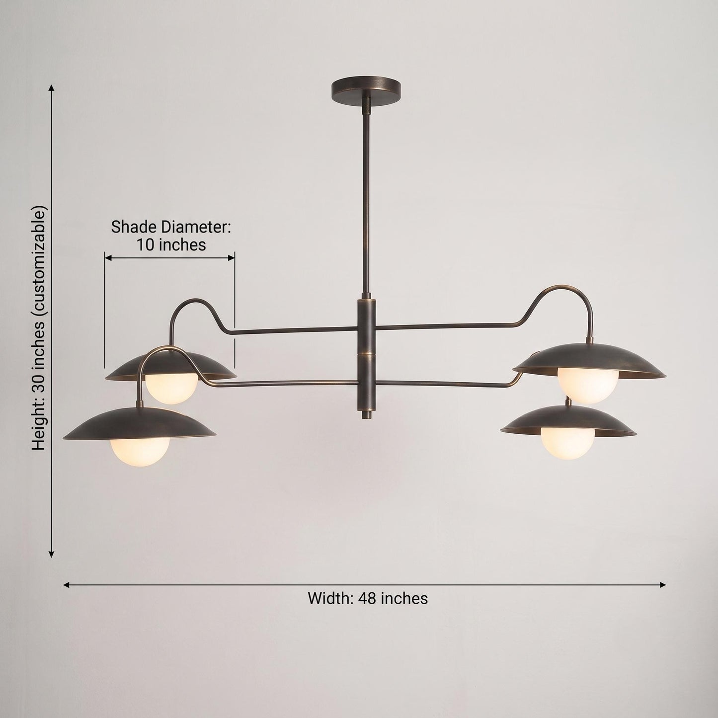 Modern Brass Swing Arm Chandelier, 4 Light Semi Flush Ceiling Light, Adjustable Brass Pendant, Mid Century Modern Dining Room Light