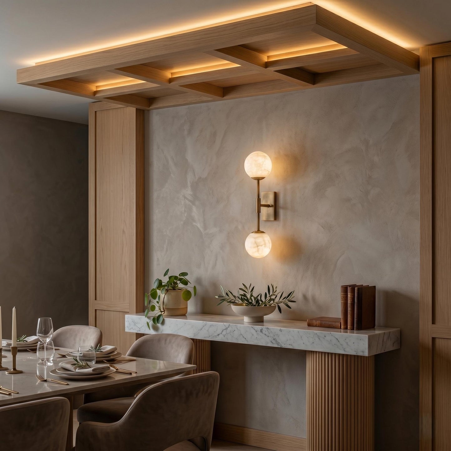 Alabaster Globe Wall Sconce, Double Brass Wall Light, Luxury Bathroom Vanity Light, Modern Stone Wall Fixture