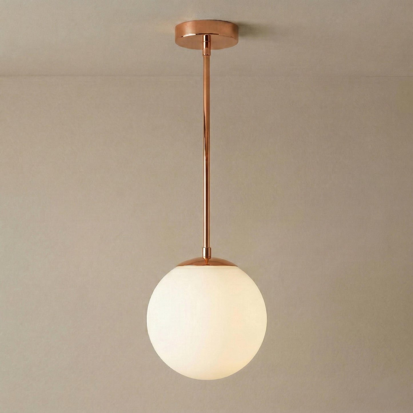 Brass Globe Pendant Light, 6 Inch Opal Glass, Minimal Hanging Lamp, Custom Length