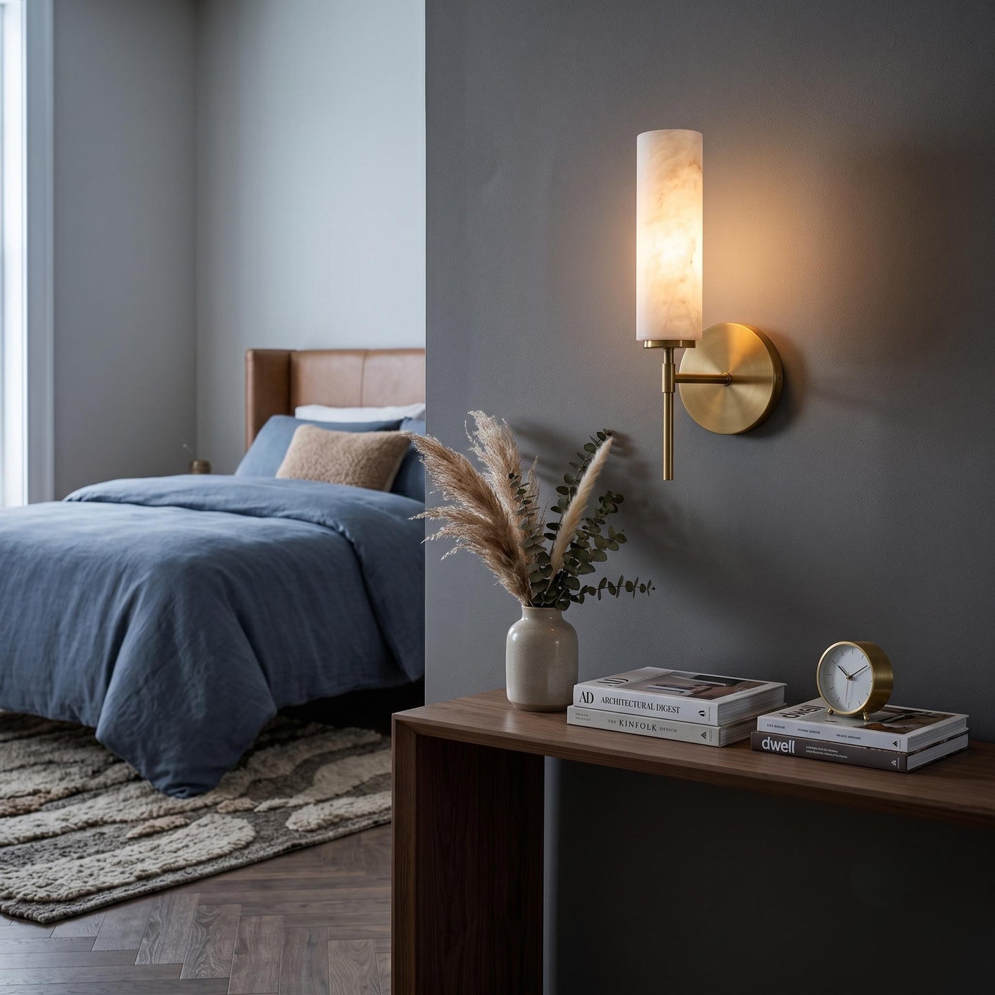 Alabaster Wall Sconce, Modern Brass Wall Lamp, Stone Wall Light, Bathroom Vanity Sconce, Luxury Bedside Light, Minimal Wall Fixture
