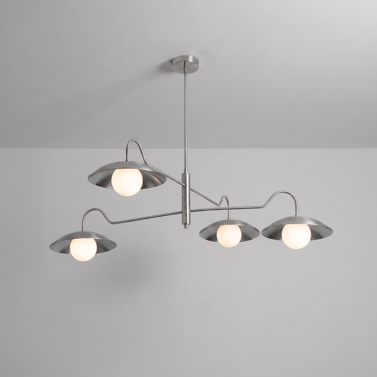 Modern Brass Swing Arm Chandelier, 4 Light Semi Flush Ceiling Light, Adjustable Brass Pendant, Mid Century Modern Dining Room Light