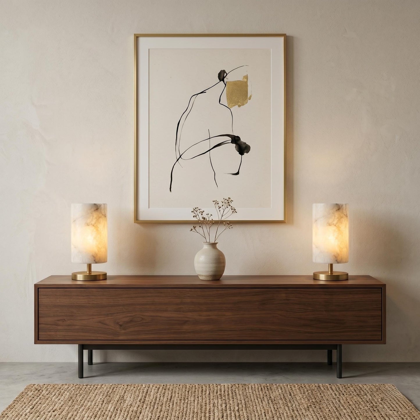 Natural Alabaster Table Lamp, Brass Bedside Lamp, Luxury Stone Desk Light, Modern Nightstand Lighting, Custom Finish