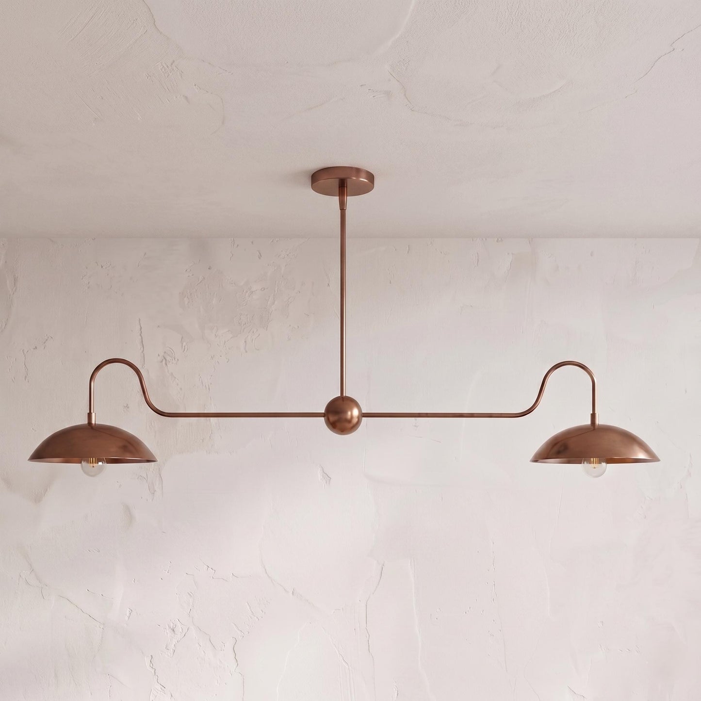 Solid Brass Linear Chandelier – Double Dome Pendant Light, Mid-Century Kitchen Island Fixture