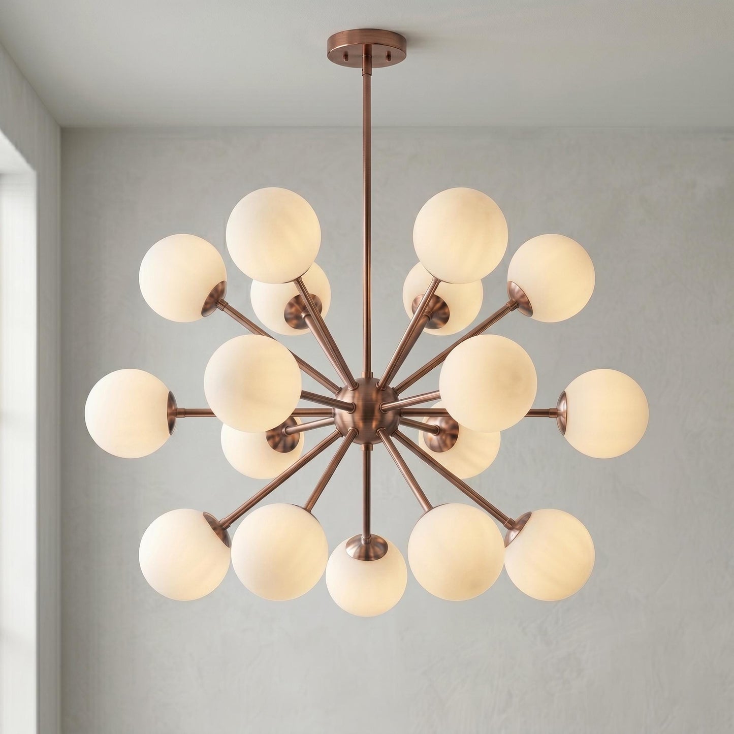 Sputnik Chandelier, 17 Light Globe Chandelier, Mid Century Modern Lighting, Glass Globe Pendant, Modern Brass Chandelier, Ceiling Light