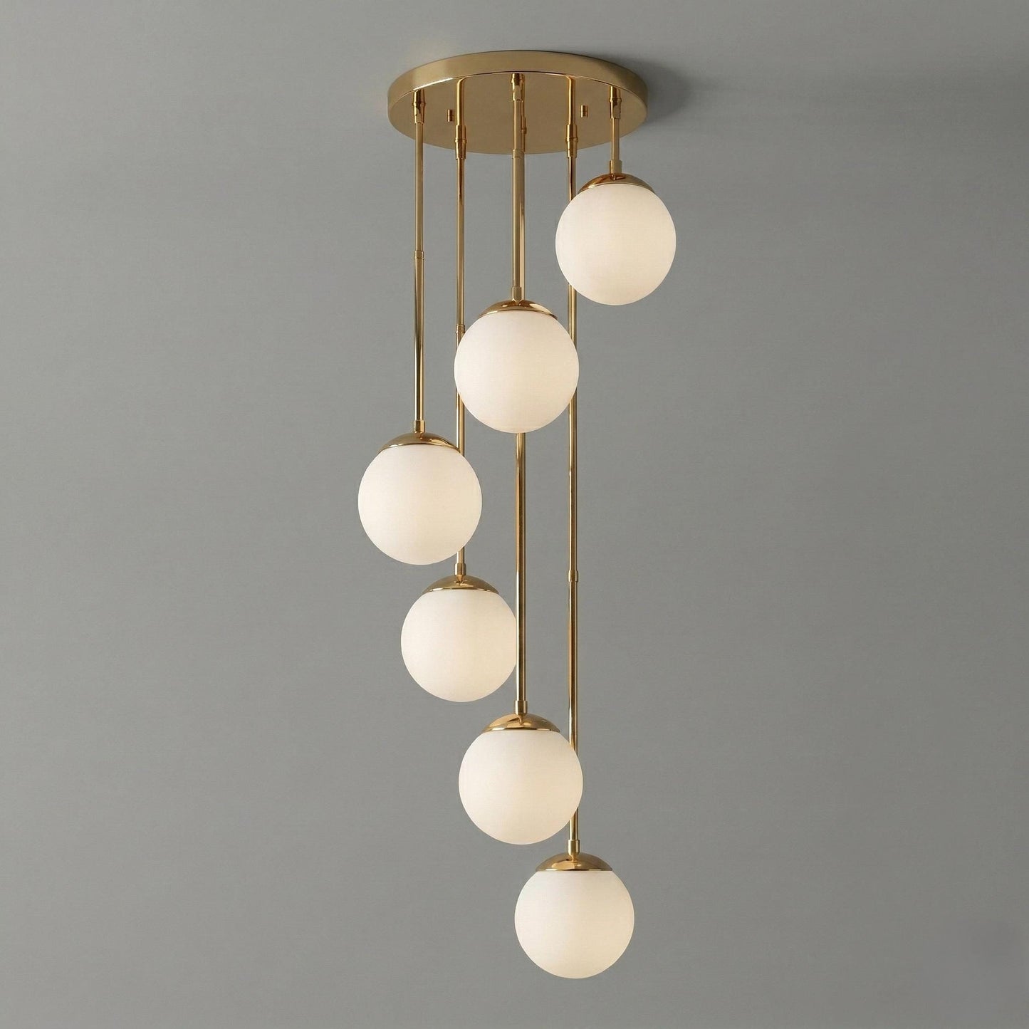Modern Brass Globe Chandelier | Multi Drop Pendant Staircase Light