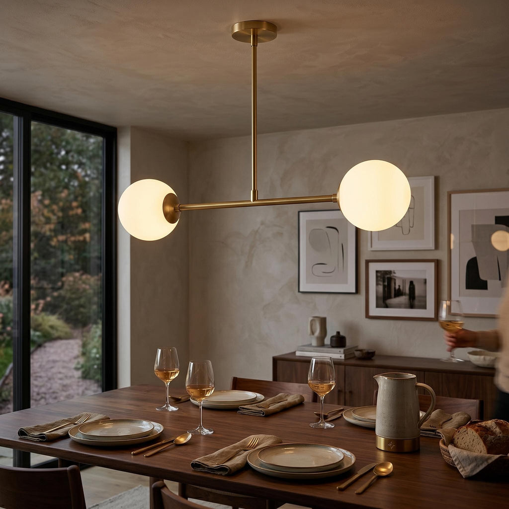 Modern Brass Double Globe Ceiling Light
