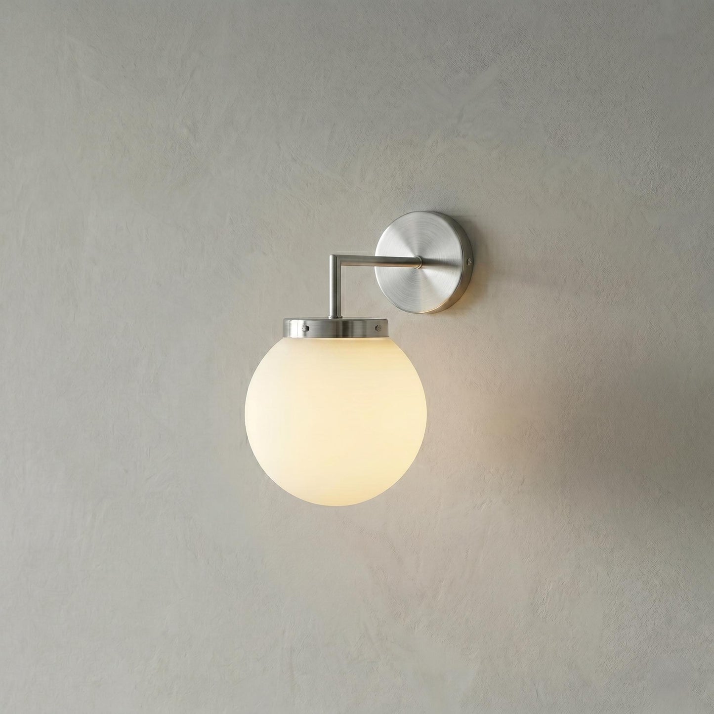 Modern Brass Wall Sconce, 6 Inch Opal Glass Globe Light, Minimalist Vanity Lamp